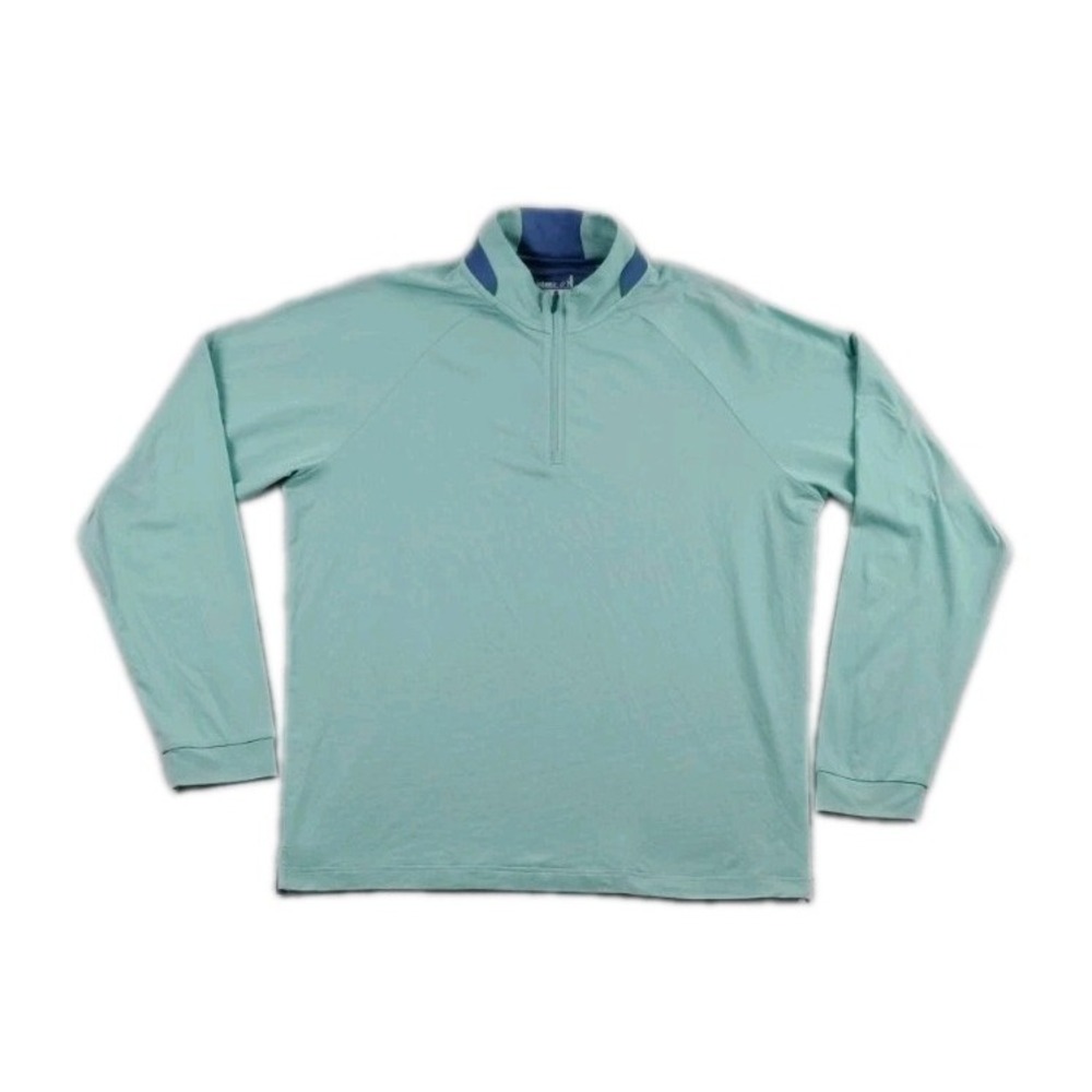 Johnnie O Steffen Pinstripe 1/4 Zip Performance Pullover Sweater Mens M Green